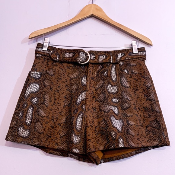 SNAKE PRINT high waist shorts - size M - Bronze/Brown - Leather Like - Picture 2 of 11
